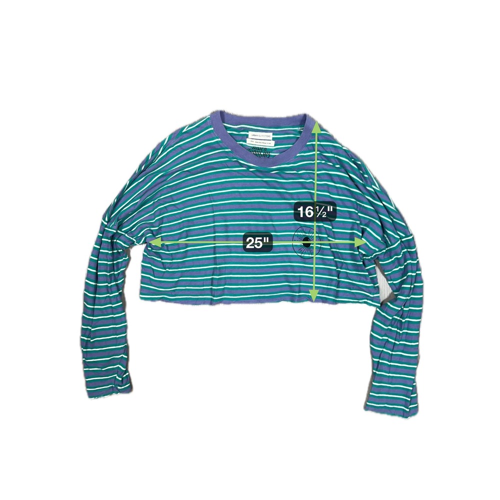 Urban Outfitters Upcycled Purple and Teal Striped Cropped Long Sleeve Top - Picture 7 of 7